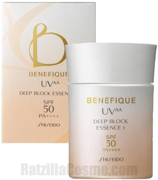Shiseido BENEFIQUE UV-AA Deep Block Essence t SPF50 PA++++, a Japanese sunscreen milk