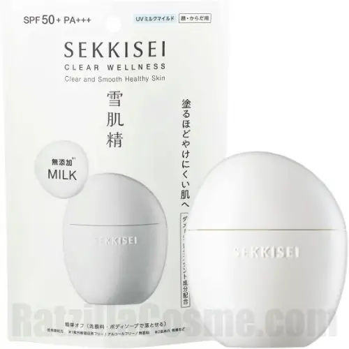 SEKKISEI Clear Wellness UV Defense Milk Mild, SPF50+ anti-pollution Japanese sunscreen for sensitive skin.